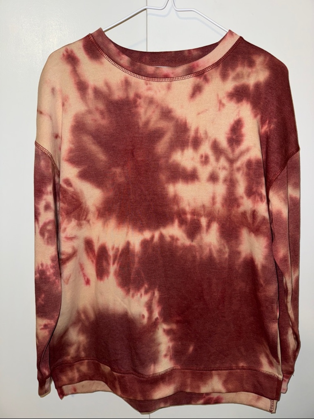 Pink Rose Tie Dye Fleece Sweatshirt Top Women’s XS Extra Small Pink
